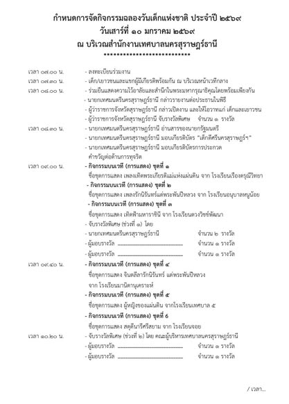 "กำหนดการวันเด็กแห่งชาติ ประจำปี 2569 ณ เทศบาลนครสุราษฎร์ธาน ... รูปภาพ 1