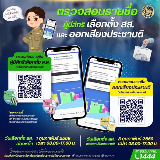 ขอเชิญชวนประชาชนผู้มีสิทธิ์เลือกตั้งทุกคน ร่วมกันใช้สิทธิอย่ ... Image 1