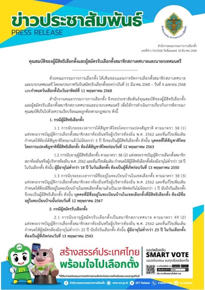 คุณสมบัติของผู้มีสิทธิเลือกตั้งและผู้สมัครรับเลือกตั้งสมาชิก ... Image 1