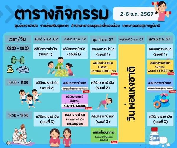 ตารางกิจกรรมการให้บริการศูนย์ธาราบำบัด ประจำวันที่ 2 - 6 ธัน ... รูปภาพ 1