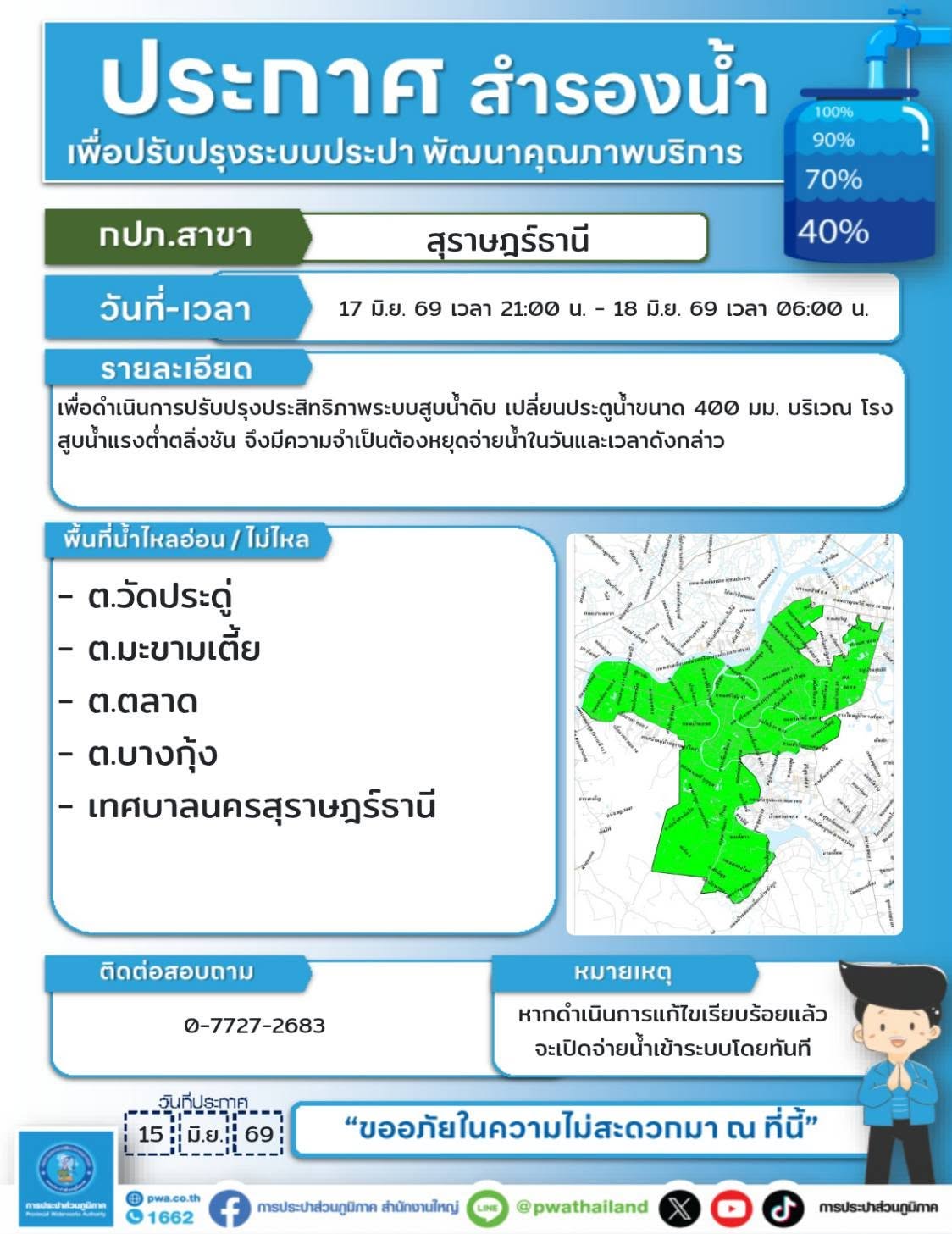 ประกาศสำรองน้ำประปา เพื่อปรับปรุงระบบประปา Image 1