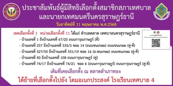 ประชาสัมพันธ์ผู้มีสิทธิเลือกตั้งสมาชิกสภาเทศบาลและนายกเทศมนต ... รูปภาพ 1