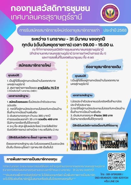 กองทุนสวัสดิการชุมชนเทศบาลนครสุราษฎร์ธานี เปิดรับสมัครสมาชิก ... รูปภาพ 1