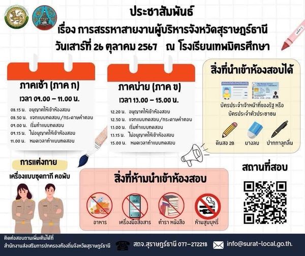 สถจ.สุราษฎร์ธานี ประชาสัมพันธ์การสรรหาข้าราชการองค์การบริหาร ... รูปภาพ 1