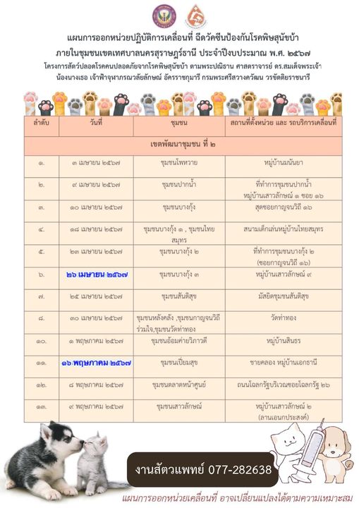 ประกาศเปลี่ยนแปลงวันที่ออกหน่วยบริการฉีดวัคซีนป้องกันโรคพิษส ... รูปภาพ 1