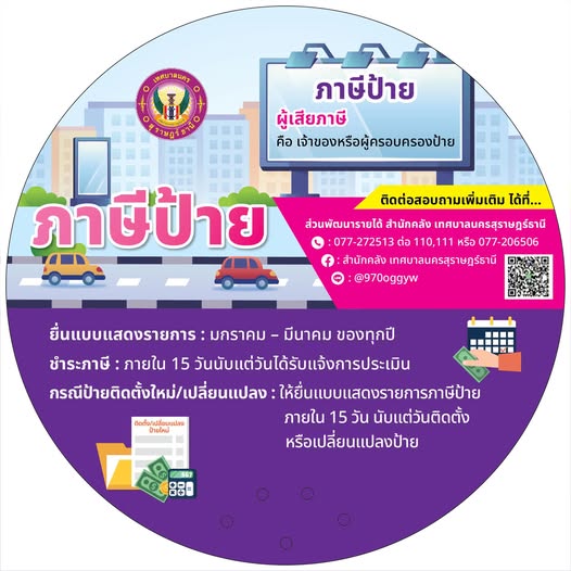 ขอเชิญชวนประชาชนในเขตเทศบาลนครสุราษฎร์ธานี ชำระภาษีป้าย ประจ ... รูปภาพ 1