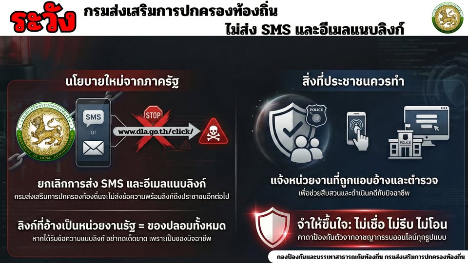 กรมส่งเสริมการปกครองท้องถิ่น ไม่ส่ง SMS และอีเมลแนบลิงก์ Image 1