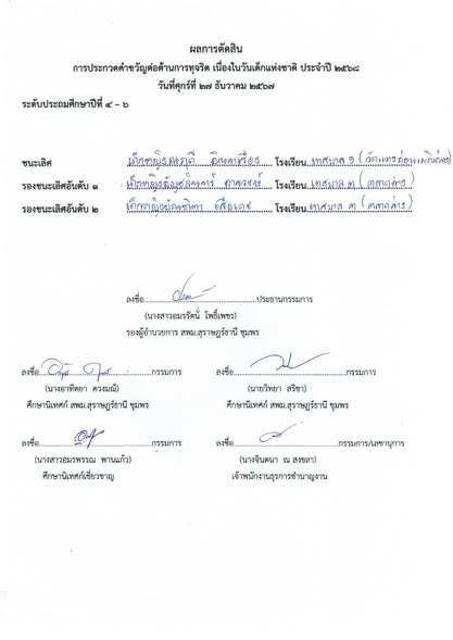 ผลการประกวดคำขวัญต่อต้านการทุจริต เนื่องในวันเด็กแห่งชาติ ปร ... Image 1