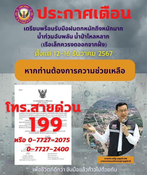 ประกาศศูนย์อุตุนิยมวิทยาภาคใต้ฝั่งตะวันออก ฉบับที่ 1 (71/256 ... รูปภาพ 1