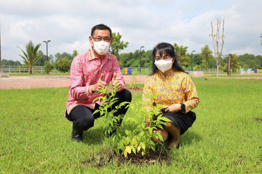 นายกฯแป๊ะ ร่วมปลูกต้นทองอุไร หน้าบึงขุนทะเลเพื่อเฉลิมพระเกีย ... Image 1