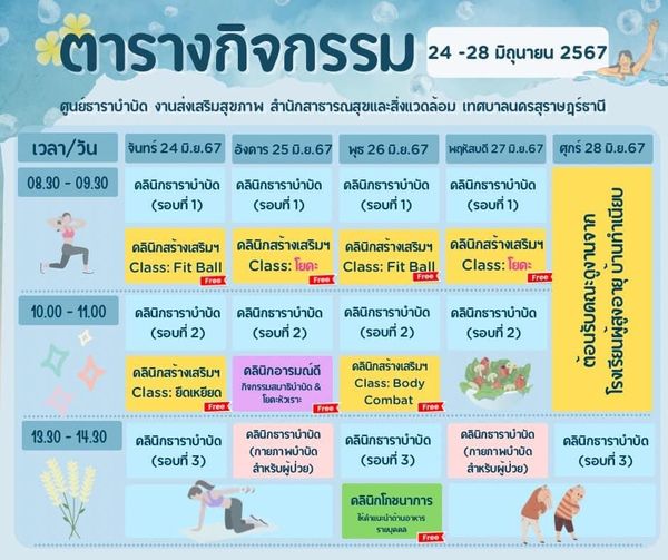 ตารางกิจกรรมการให้บริการศูนย์ธาราบำบัด เทศบาลนครสุราษฎร์ธานี ... Image 1