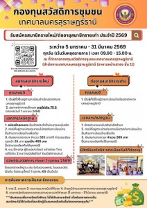 กองทุนสวัสดิการชุมชนเทศบาลนครสุราษฎร์ธานี เปิดรับสมัครสมาชิก ... Image 1