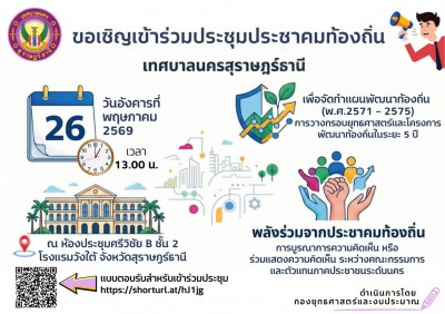 ขอเชิญชาวสุราษฎร์ธานี ร่วมกำหนดอนาคตเมือง 5 ปีข้างหน้า! รูปภาพ 1