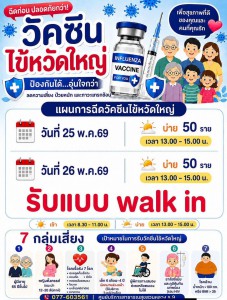 ประชาสัมพันธ์การให้บริการฉีดวัคซีนไข้หวัดใหญ่ ณ ศูนย์บริการส ... รูปภาพ 1