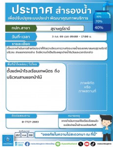 ประกาศสำรองน้ำประปา เพื่อปรับปรุงระบบประปา ในวันศุกร์ที่ 3 ก ... รูปภาพ 1