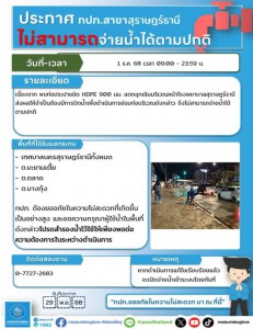 ประกาศ!!! แจ้งเหตุพบท่อประปาแตกฉุกเฉิน และมีความจำเป็นในการห ... Image 1