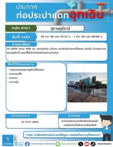 ประชาสัมพันธ์ ประกาศสำรองน้ำประปาในกรณีฉุกเฉิน เนื่องจากท่อป ... Image 1