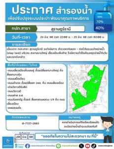 ข่าวประชาสัมพันธ์ ประกาศสำรองน้ำประปา วันที่ 24 มิถุนายน 256 ... Image 1