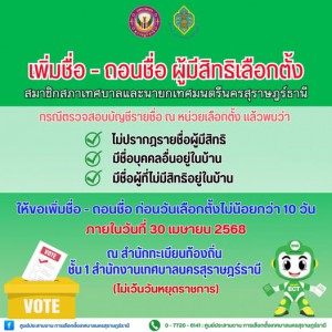 การเพิ่มชื่อ - ถอนชื่อ ผู้มีสิทธิเลือกตั้งสมาชิกสภาเทศบาลและ ... รูปภาพ 1