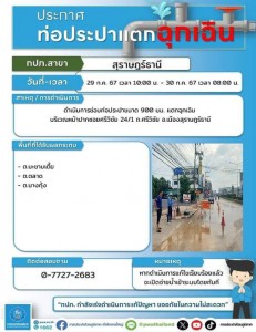 ประกาศสำรองน้ำประปาในกรณีฉุกเฉิน เนื่องจากท่อประปาแตก วันจัน ... รูปภาพ 1